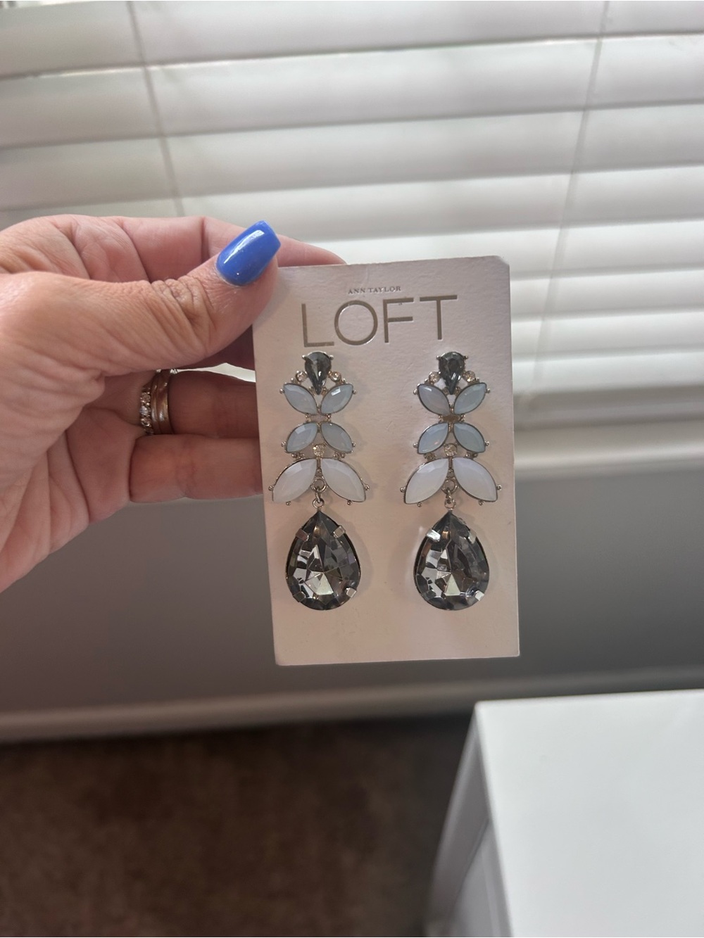 LOFT Silver Tone Clear Crystal Stud Earrings